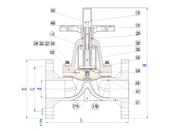 KDVP integral diaphragm with part names and size labels